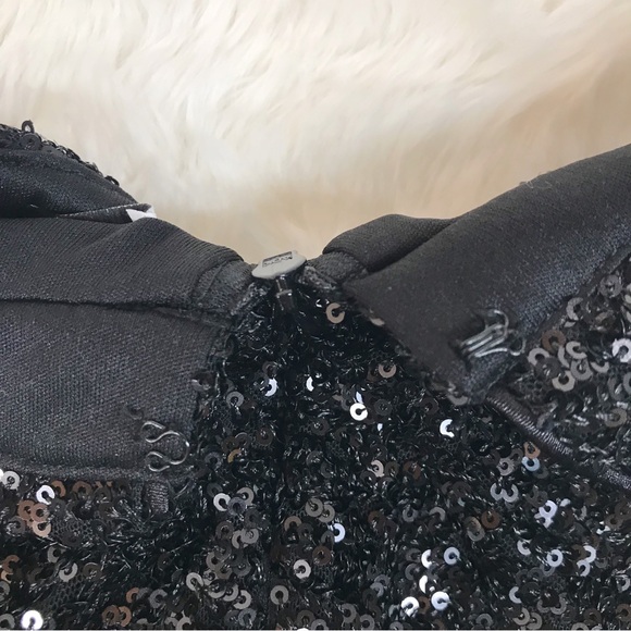 MABLE Anthropologie Black Sequin Mod Mini Dress Peter Pan Collar Party Small New - Picture 9 of 16